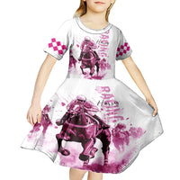 Kentucky Horses Racing Kid Short Sleeve Dress Jockey Drawing Style Pink Out Color - Wonder Print Shop