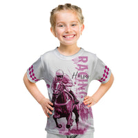Kentucky Horses Racing Kid T Shirt Jockey Drawing Style Pink Out Color - Wonder Print Shop