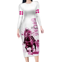 Kentucky Horses Racing Long Sleeve Bodycon Dress Jockey Drawing Style Pink Out Color - Wonder Print Shop
