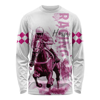 Kentucky Horses Racing Long Sleeve Shirt Jockey Drawing Style Pink Out Color - Wonder Print Shop