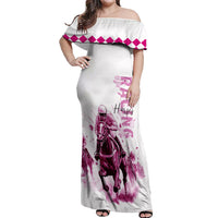 Kentucky Horses Racing Off Shoulder Maxi Dress Jockey Drawing Style Pink Out Color - Wonder Print Shop
