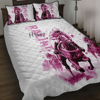 Kentucky Horses Racing Quilt Bed Set Jockey Drawing Style Pink Out Color - Wonder Print Shop