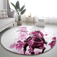 Kentucky Horses Racing Round Carpet Jockey Drawing Style Pink Out Color