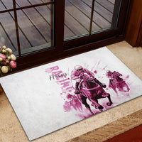 Kentucky Horses Racing Rubber Doormat Jockey Drawing Style Pink Out Color - Wonder Print Shop