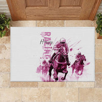 Kentucky Horses Racing Rubber Doormat Jockey Drawing Style Pink Out Color - Wonder Print Shop