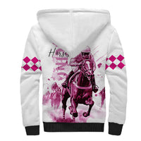 Kentucky Horses Racing Sherpa Hoodie Jockey Drawing Style Pink Out Color - Wonder Print Shop