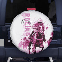 Kentucky Horses Racing Spare Tire Cover Jockey Drawing Style Pink Out Color - Wonder Print Shop