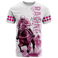 Kentucky Horses Racing T Shirt Jockey Drawing Style Pink Out Color - Wonder Print Shop