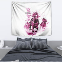 Kentucky Horses Racing Tapestry Jockey Drawing Style Pink Out Color - Wonder Print Shop
