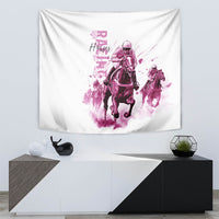 Kentucky Horses Racing Tapestry Jockey Drawing Style Pink Out Color - Wonder Print Shop