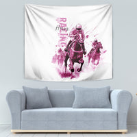 Kentucky Horses Racing Tapestry Jockey Drawing Style Pink Out Color - Wonder Print Shop