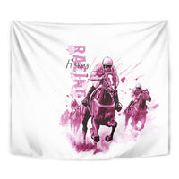 Kentucky Horses Racing Tapestry Jockey Drawing Style Pink Out Color - Wonder Print Shop