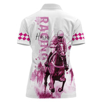 Kentucky Horses Racing Women Polo Shirt Jockey Drawing Style Pink Out Color - Wonder Print Shop