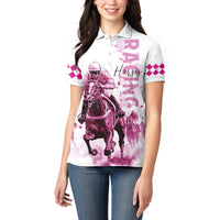 Kentucky Horses Racing Women Polo Shirt Jockey Drawing Style Pink Out Color - Wonder Print Shop