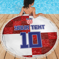 Custom Croatia Football Beach Blanket Checkered Ones Sport Grunge Style