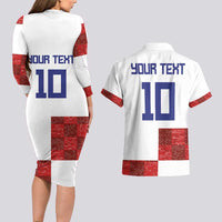 Custom Croatia Football Couples Matching Long Sleeve Bodycon Dress and Hawaiian Shirt Checkered Ones Sport Grunge Style