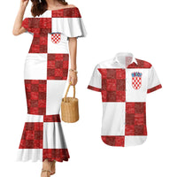 Custom Croatia Football Couples Matching Mermaid Dress and Hawaiian Shirt Checkered Ones Sport Grunge Style