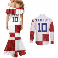 Custom Croatia Football Couples Matching Mermaid Dress and Long Sleeve Button Shirt Checkered Ones Sport Grunge Style