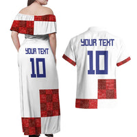 Custom Croatia Football Couples Matching Off Shoulder Maxi Dress and Hawaiian Shirt Checkered Ones Sport Grunge Style