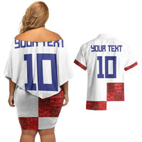 Custom Croatia Football Couples Matching Off Shoulder Short Dress and Hawaiian Shirt Checkered Ones Sport Grunge Style