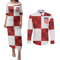 Custom Croatia Football Couples Matching Puletasi and Long Sleeve Button Shirt Checkered Ones Sport Grunge Style