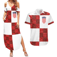 Custom Croatia Football Couples Matching Summer Maxi Dress and Hawaiian Shirt Checkered Ones Sport Grunge Style