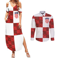 Custom Croatia Football Couples Matching Summer Maxi Dress and Long Sleeve Button Shirt Checkered Ones Sport Grunge Style