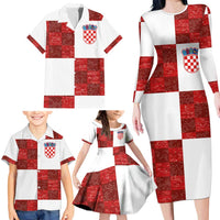 Custom Croatia Football Family Matching Long Sleeve Bodycon Dress and Hawaiian Shirt Checkered Ones Sport Grunge Style