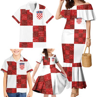 Custom Croatia Football Family Matching Mermaid Dress and Hawaiian Shirt Checkered Ones Sport Grunge Style