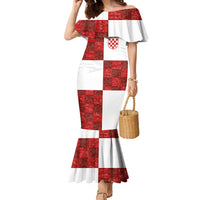 Custom Croatia Football Family Matching Mermaid Dress and Hawaiian Shirt Checkered Ones Sport Grunge Style