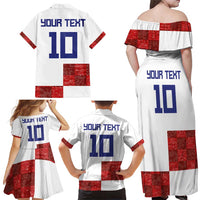 Custom Croatia Football Family Matching Off Shoulder Maxi Dress and Hawaiian Shirt Checkered Ones Sport Grunge Style