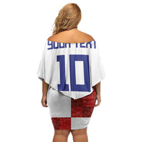 Custom Croatia Football Family Matching Off Shoulder Short Dress and Hawaiian Shirt Checkered Ones Sport Grunge Style