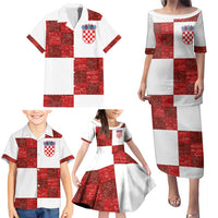 Custom Croatia Football Family Matching Puletasi and Hawaiian Shirt Checkered Ones Sport Grunge Style