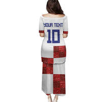 Custom Croatia Football Family Matching Puletasi and Hawaiian Shirt Checkered Ones Sport Grunge Style