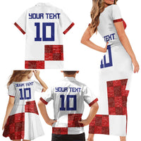 Custom Croatia Football Family Matching Short Sleeve Bodycon Dress and Hawaiian Shirt Checkered Ones Sport Grunge Style