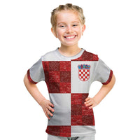 Custom Croatia Football Kid T Shirt Checkered Ones Sport Grunge Style