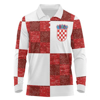 Custom Croatia Football Long Sleeve Polo Shirt Checkered Ones Sport Grunge Style
