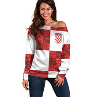 Custom Croatia Football Off Shoulder Sweater Checkered Ones Sport Grunge Style