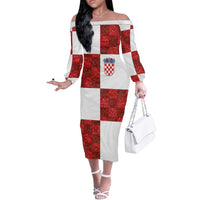 Custom Croatia Football Off The Shoulder Long Sleeve Dress Checkered Ones Sport Grunge Style