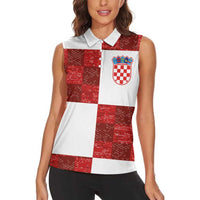 Custom Croatia Football Women Sleeveless Polo Shirt Checkered Ones Sport Grunge Style