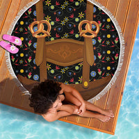 Traditional German Costume - Lederhosen and Soft Pretzel Beach Blanket Folk Floral Pattern Style