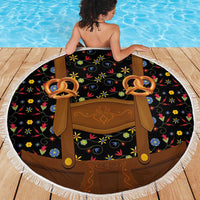 Traditional German Costume - Lederhosen and Soft Pretzel Beach Blanket Folk Floral Pattern Style