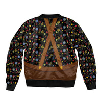 Traditional German Costume - Lederhosen and Soft Pretzel Bomber Jacket Folk Floral Pattern Style