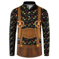 Traditional German Costume - Lederhosen and Soft Pretzel Button Sweatshirt Folk Floral Pattern Style