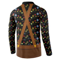 Traditional German Costume - Lederhosen and Soft Pretzel Button Sweatshirt Folk Floral Pattern Style