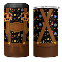 Traditional German Costume - Lederhosen and Soft Pretzel 4 in 1 Can Cooler Tumbler Folk Floral Pattern Style