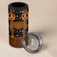 Traditional German Costume - Lederhosen and Soft Pretzel 4 in 1 Can Cooler Tumbler Folk Floral Pattern Style