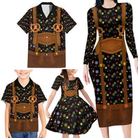 Traditional German Costume - Lederhosen and Soft Pretzel Family Matching Long Sleeve Bodycon Dress and Hawaiian Shirt Folk Floral Pattern Style