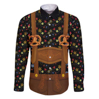 Traditional German Costume - Lederhosen and Soft Pretzel Family Matching Off The Shoulder Long Sleeve Dress and Hawaiian Shirt Folk Floral Pattern Style