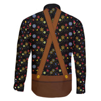 Traditional German Costume - Lederhosen and Soft Pretzel Family Matching Off The Shoulder Long Sleeve Dress and Hawaiian Shirt Folk Floral Pattern Style